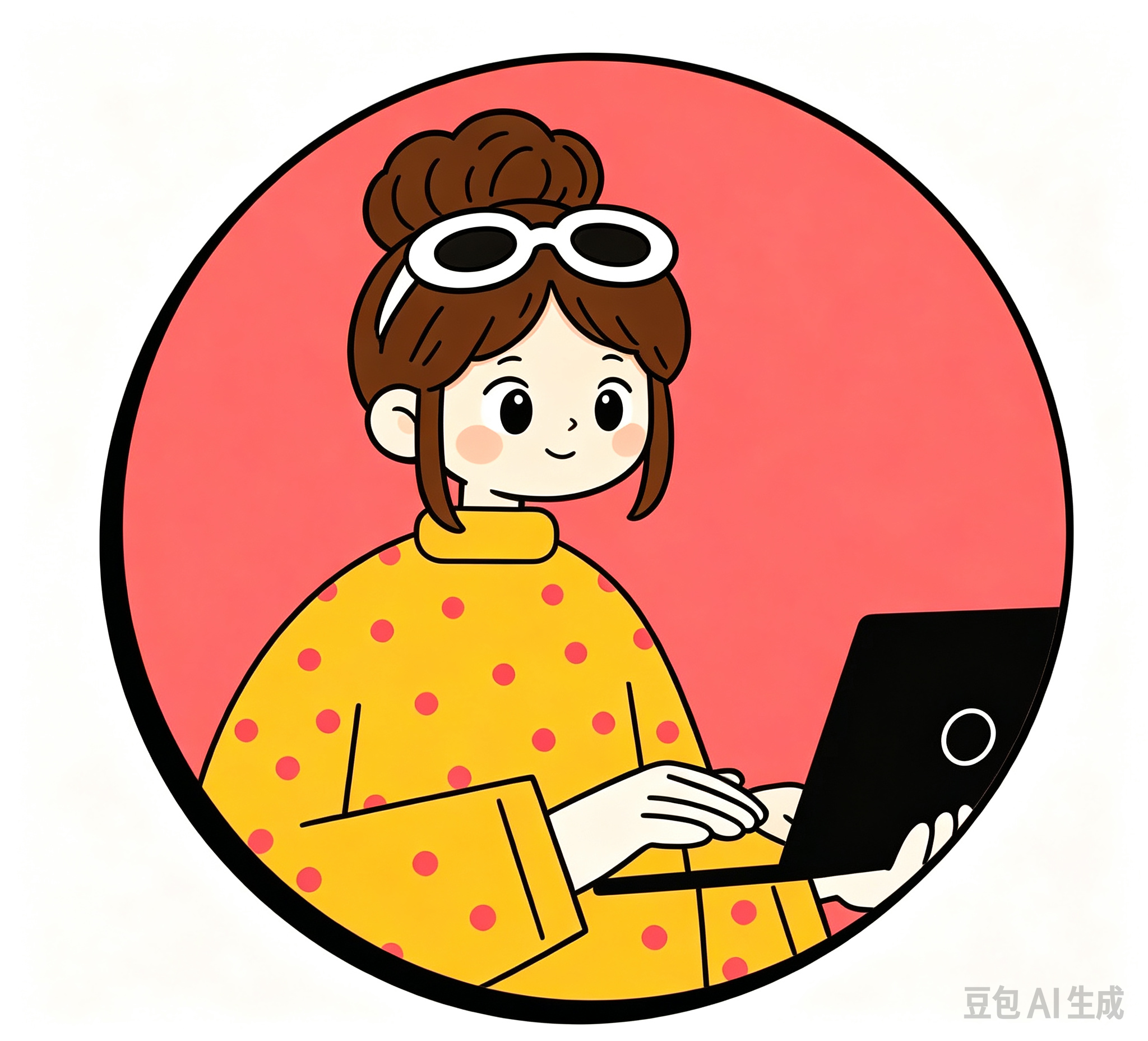打字中的女生插画